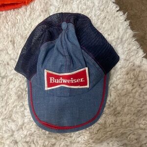 Vintage Budweiser Mesh Trucker Hat – Distressed Denim Blue Snapback